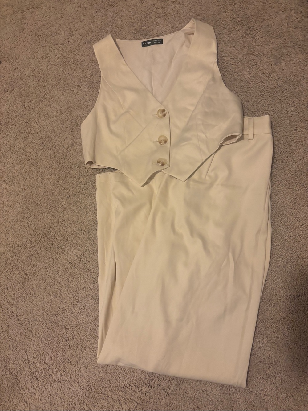SHEIN Cream Sleeveless Button Vest & High-Waist Pants Set